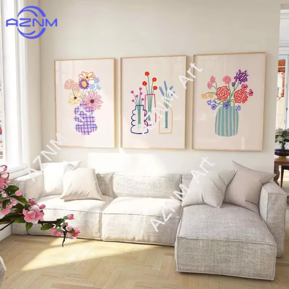Home Decor Vase With Flowers - 1/3pcs Abstract Flower Vase Pastel Floral