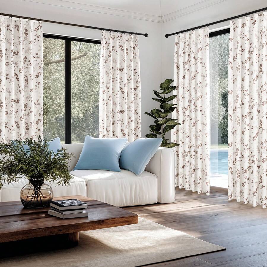 Blackout Curtains - 2 Pcs Floral Print Polyester Blackout