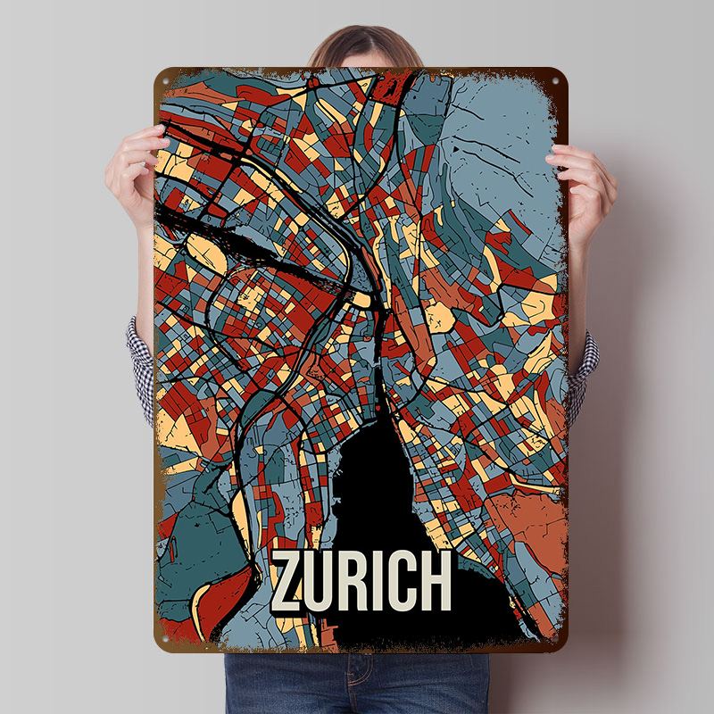 Home Decor Zurich - Zurich City Map Travel Tinplate Poster