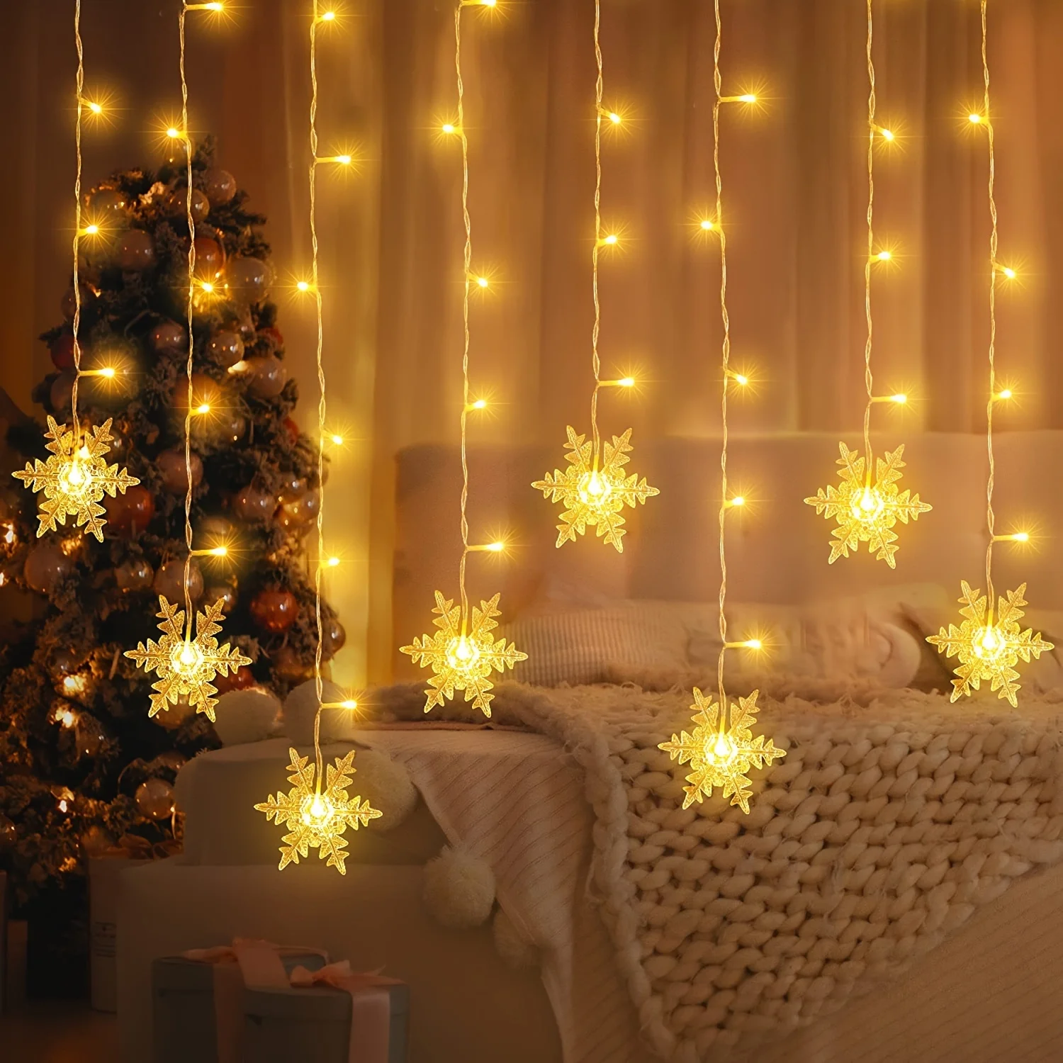 String Curtain Light - 4M 96Led Christmas Home Decor Snowflake