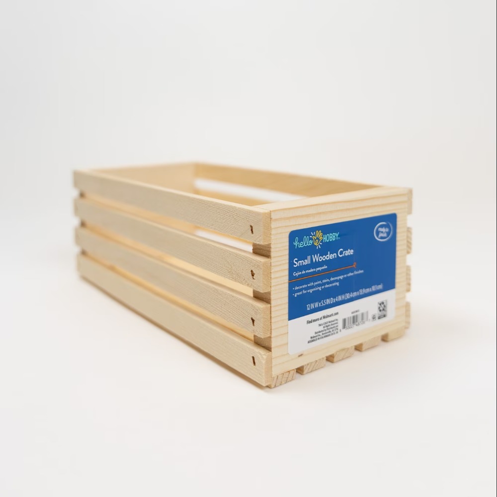 Home Decor Organizer - Unfinished Wood Crate Storage Box 12x5.5x4