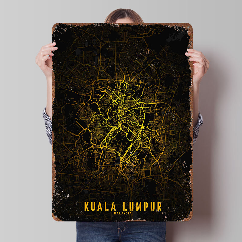 Home Decor Kuala Lumpur - Kuala Lumpur Golden City Map Printed