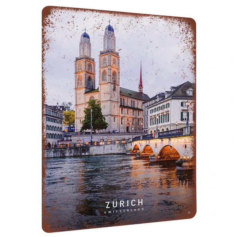 Home Decor Zurich - Zurich Switzerland Landmark Metal Wall Art