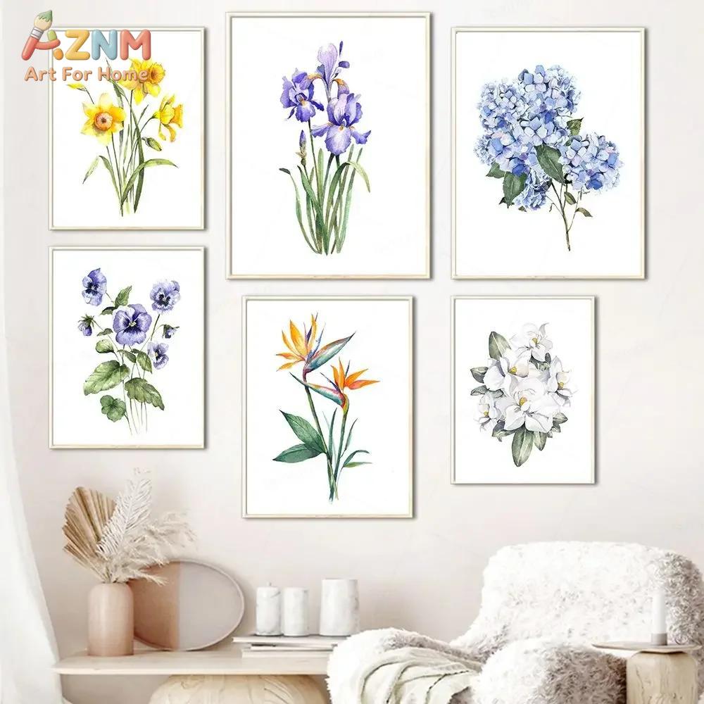 Home Decor Nz - AZNM Elegant Wildflower Art Blue Iris