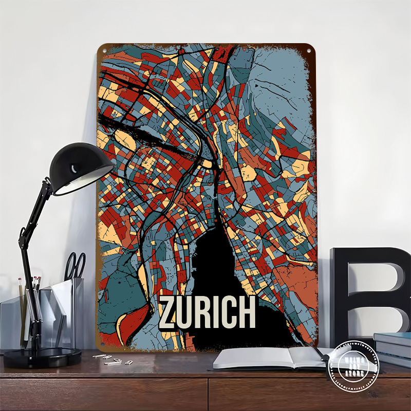 Zurich City Map Travel Tinplat - Home Decor Zurich recension och pris