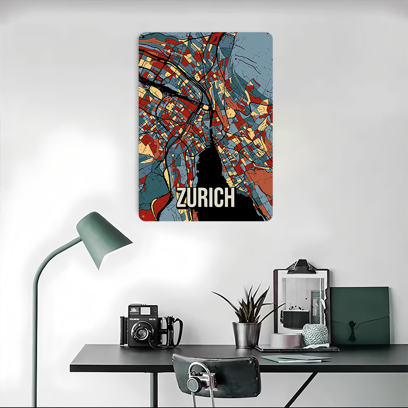 Zurich City Map Travel Tinplat - Home Decor Zurich recension och pris