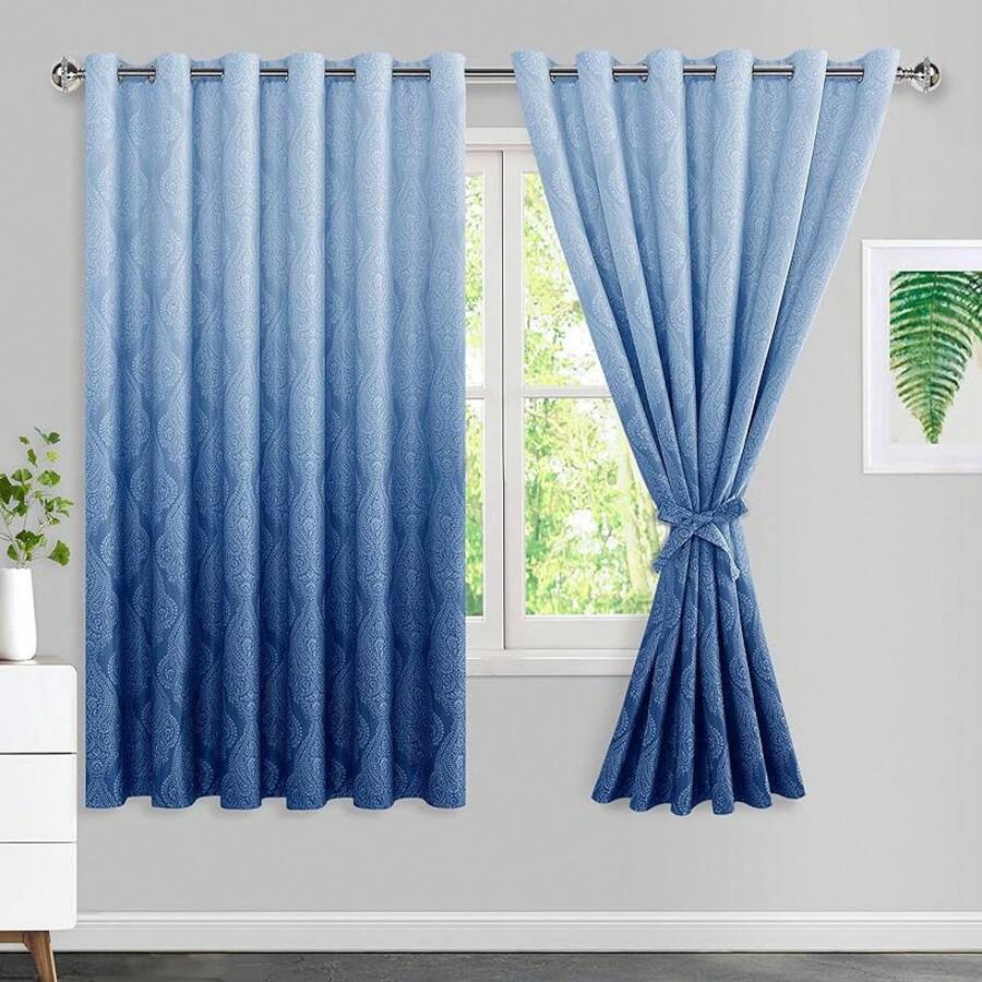 Ombre Blue Damask Pattern Blac - Blackout Curtains recension och pris