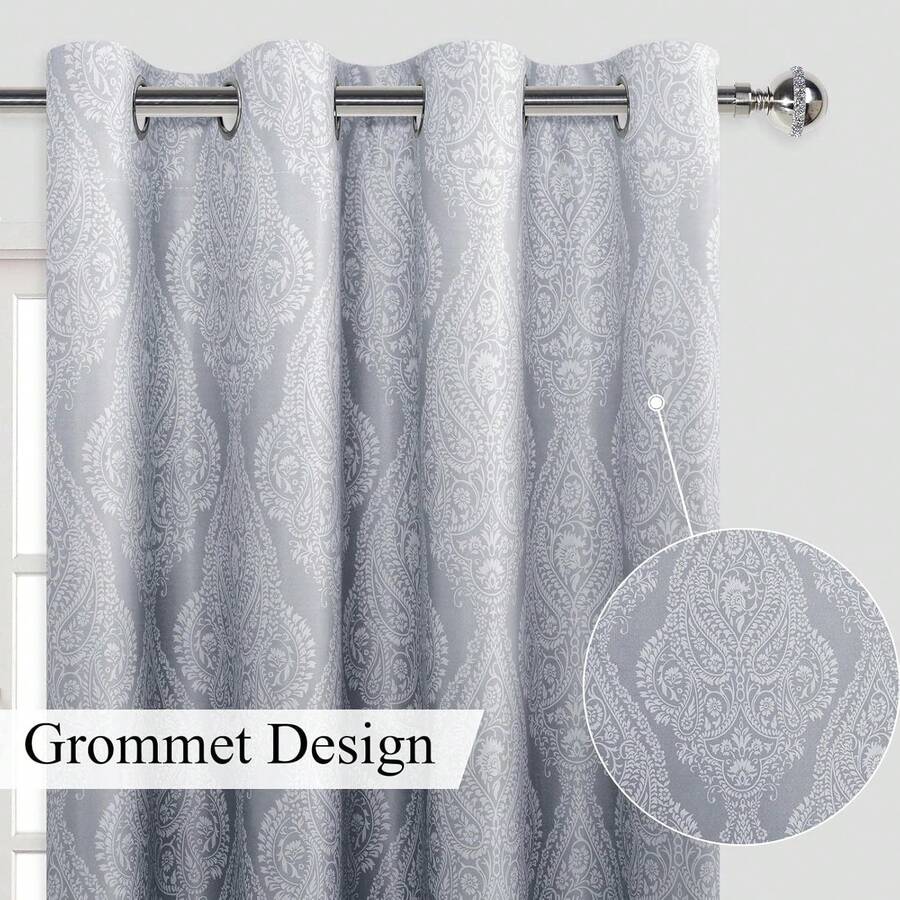 Ombre Blue Damask Pattern Blac - Blackout Curtains recension och pris