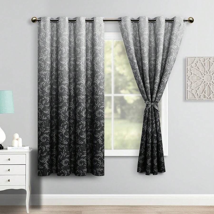 Ombre Blue Damask Pattern Blac - Blackout Curtains recension och pris