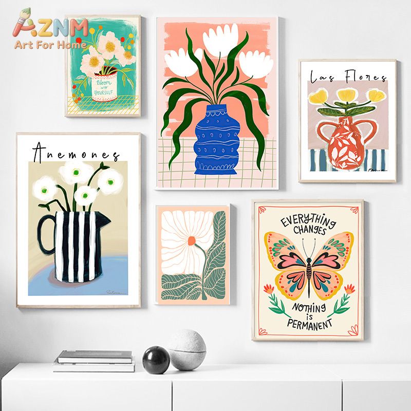 AZNM Boho Floral Canvas Wall A - Home Decor Vase With Flowers recension och pris