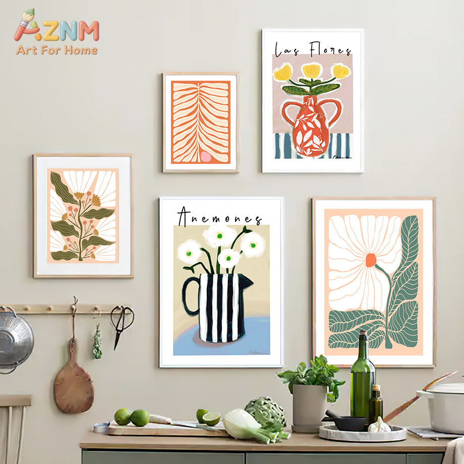AZNM Boho Floral Canvas Wall A - Home Decor Vase With Flowers recension och pris