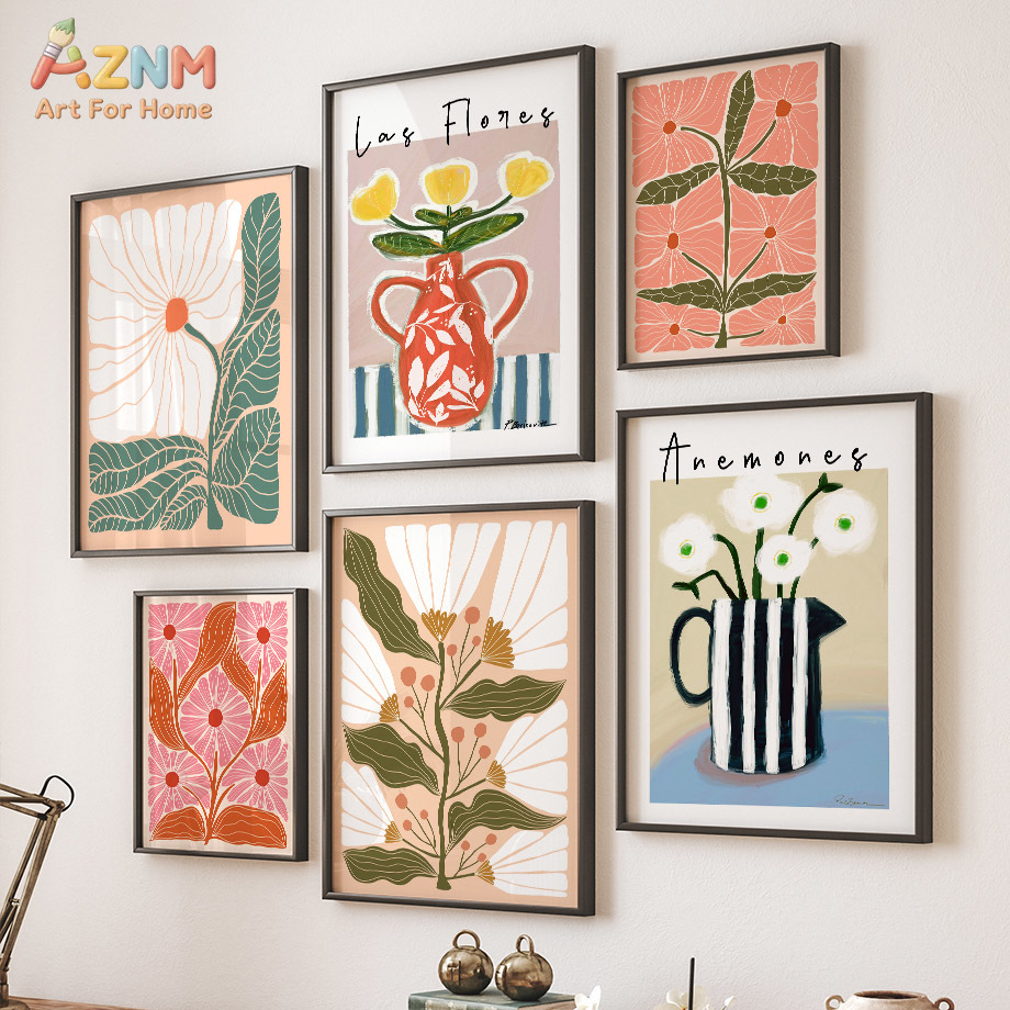 AZNM Boho Floral Canvas Wall A - Home Decor Vase With Flowers recension och pris